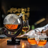World Map Set Whiskey Bottle and Glass