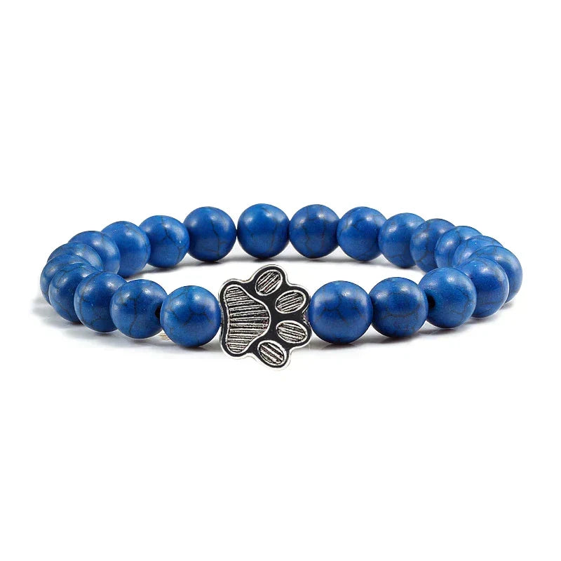 Natural Stone Bracelet with Animal Paw Pendant – Elastic Bead Bracelet for Men and Women