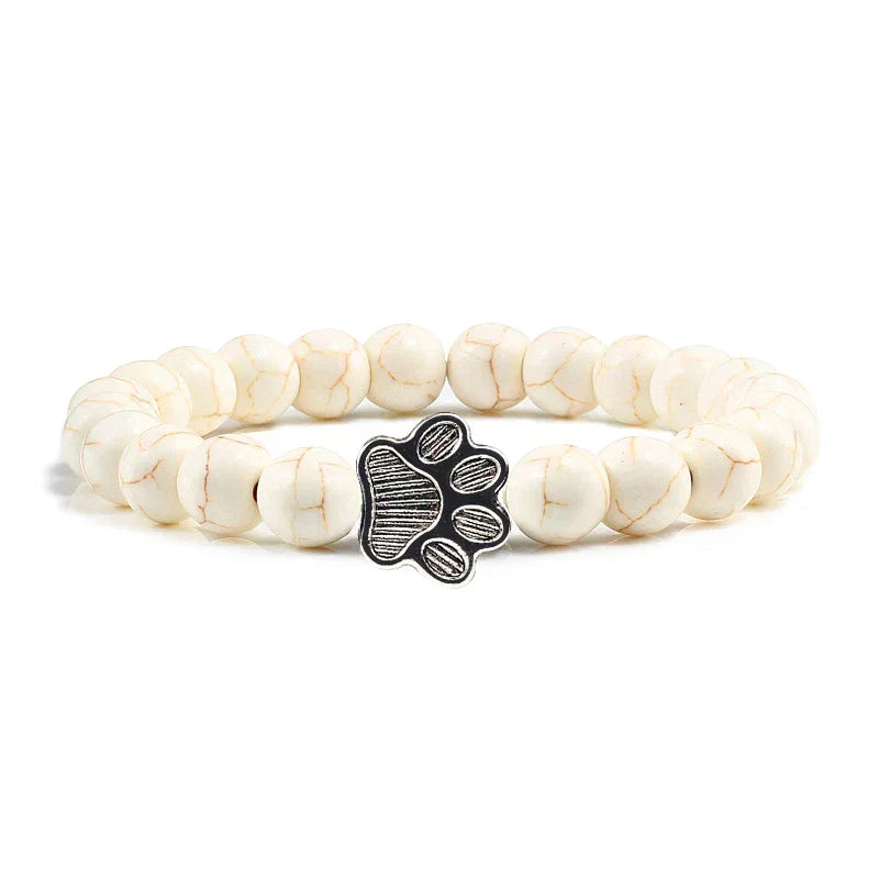 Natural Stone Bracelet with Animal Paw Pendant – Elastic Bead Bracelet for Men and Women