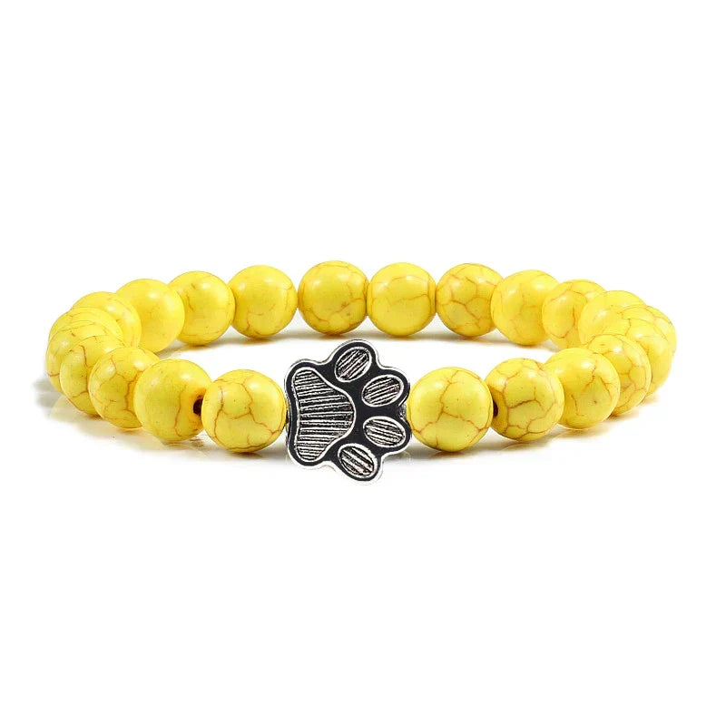 Natural Stone Bracelet with Animal Paw Pendant – Elastic Bead Bracelet for Men and Women