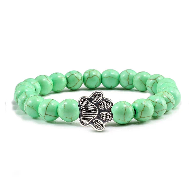 Natural Stone Bracelet with Animal Paw Pendant – Elastic Bead Bracelet for Men and Women