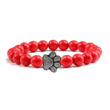Natural Stone Bracelet with Animal Paw Pendant – Elastic Bead Bracelet for Men and Women