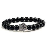 Natural Stone Bracelet with Animal Paw Pendant – Elastic Bead Bracelet for Men and Women