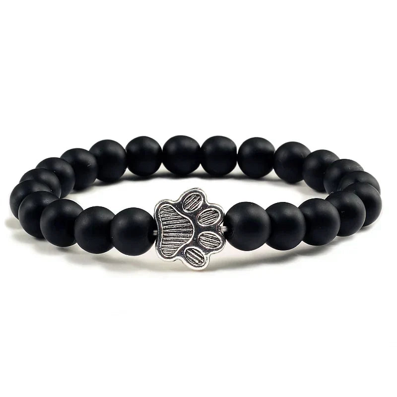 Natural Stone Bracelet with Animal Paw Pendant – Elastic Bead Bracelet for Men and Women