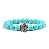 Natural Stone Bracelet with Animal Paw Pendant – Elastic Bead Bracelet for Men and Women