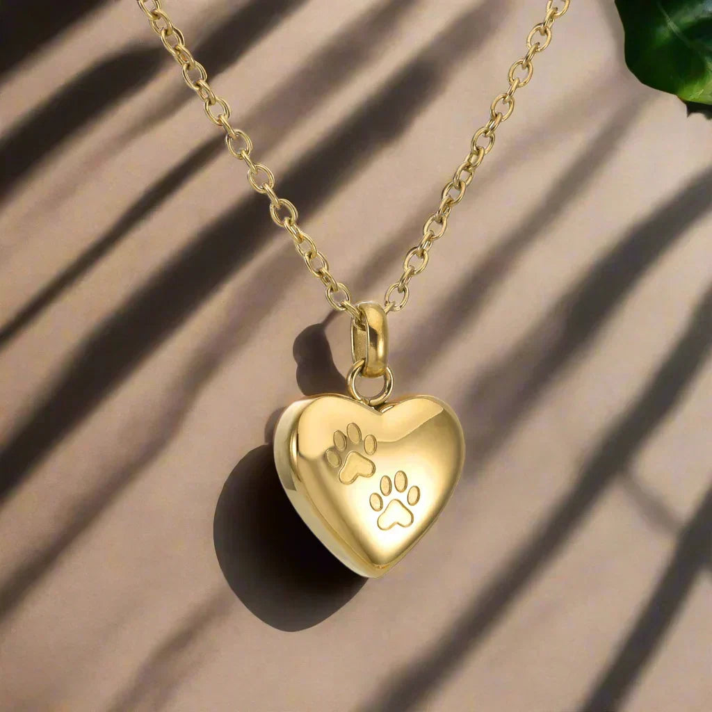 Memorial Pendant with Paws and Heart – Stainless Steel Urn Pendant