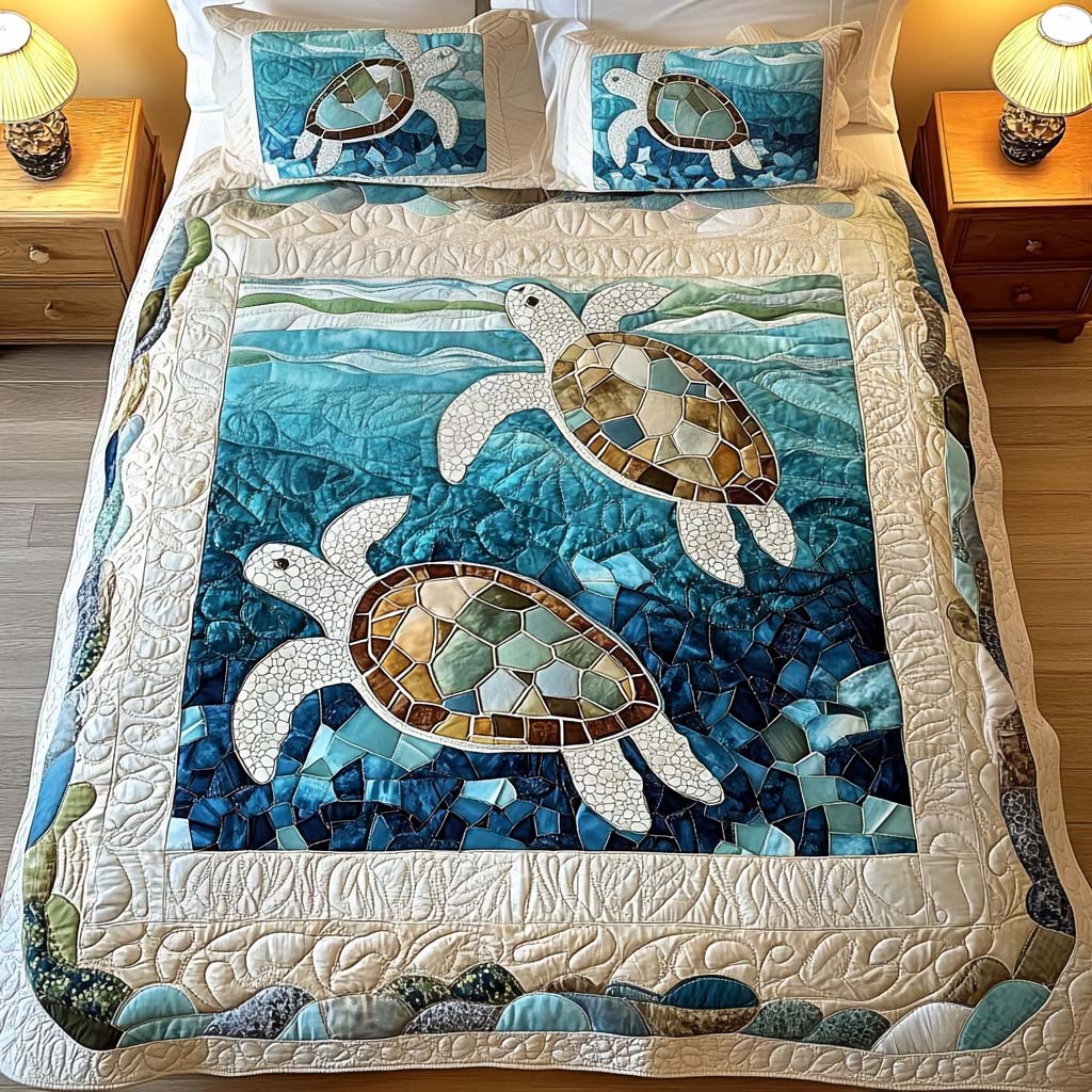 3-Piece Quilted Bed Set - Sea Turtles