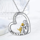 Lucky Heart and Dog Motif Necklace – Sterling Silver Necklace with Zirconia