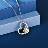 Lucky Heart and Dog Motif Necklace – Sterling Silver Necklace with Zirconia