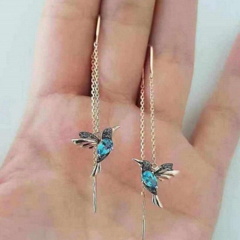Enamel and Zirconia Hummingbird Shaped Earrings