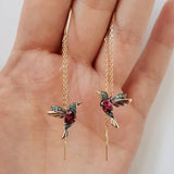 Enamel and Zirconia Hummingbird Shaped Earrings